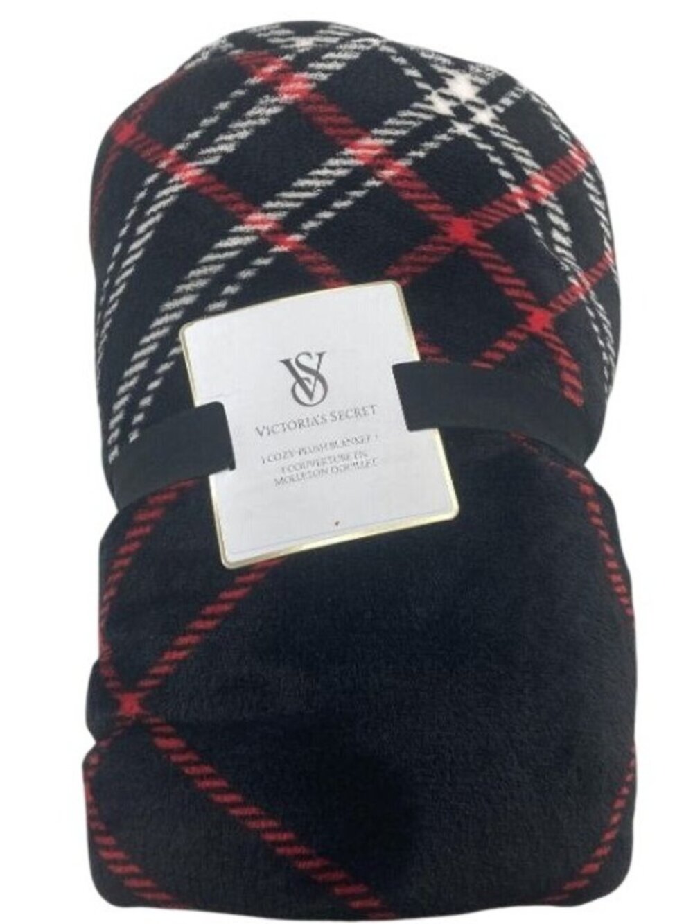 Victorias Secret Cozy Plush Blanket Red & Black Plaid 50x60